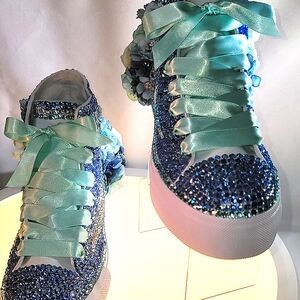 Blue,Mint,Gold Rhinestone Women's Sneakers